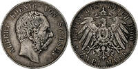 German States 2 Mark SAXONY-ALBERTINE, Albert, Muldenhütten, Silver -