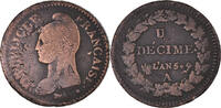 France Decime Coin, Dupré, Paris, Bronze, KM:645.1 -
