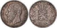 Belgium 5 Francs, 5 Frank Coin, Leopold II, Silver, KM:24 -