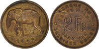 2 Francs 1947 Belgisch-Kongo Münze, Régence Prince Charles, SS+, Messing SS+