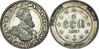 Belgium 5 Ecu Coin, Charles Quint, Brussels, Silver, KM:166 -