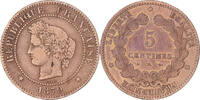France 5 Centimes Coin, Cérès, Paris, ancre, Bronze -
