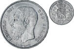 Belgium 5 Francs, 5 Frank Coin, Leopold II, Silver, KM:24 -