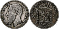 Belgium 50 Centimes Leopold II, Silver, KM:27 -