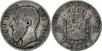 Belgium 50 Centimes Leopold II, Silver, KM:27 -