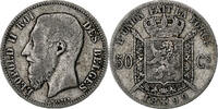 Belgium 50 Centimes Leopold II, Silver, KM:26 -