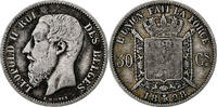 Belgium 50 Centimes Leopold II, Silver, KM:26 -