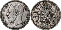 Belgium 5 Francs, 5 Frank Leopold II, Silver, KM:24 -