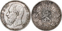 Belgium 5 Francs, 5 Frank Leopold II, Silver, KM:24 -