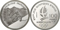 France 100 Francs Albertville - Ski Alpin, Paris, BE, Silver -