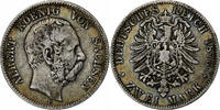 German States 2 Mark SAXONY-ALBERTINE, Albert, Dresden, Silver -
