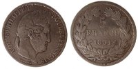 France 5 Francs Coin, Louis-Philippe, Lyon, Silver -