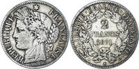 France 2 Francs Coin, Cérès, Bordeaux, Silver, KM:817.2 -