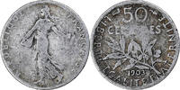 France 50 Centimes Coin, Semeuse, Paris, Silver, KM:854 -