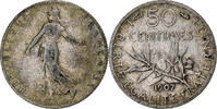 France 50 Centimes Coin, Semeuse, Paris, Silver, KM:854 -