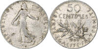 France 50 Centimes Coin, Semeuse, Paris, Silver, KM:854 -