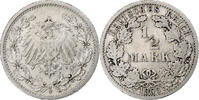 GERMANY - EMPIRE 1/2 Mark Coin, Stuttgart, Silver, KM:17 -