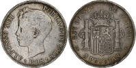 Spain 5 Pesetas Coin, Alfonso XIII, Valencia, Silver, KM:707 -