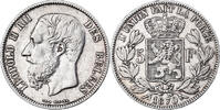 Belgium 5 Francs, 5 Frank Coin, Leopold II, Brussels, Silver -