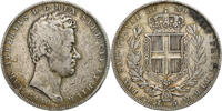 Italian States 5 Lire Coin, ITALIAN STATES, SARDINIA, Carlo Alberto, Genoa -