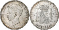 Spain 5 Pesetas Alfonso XIII, Valencia, Silver, KM:707 -