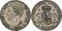Spain 5 Pesetas Coin, Alfonso XII, Madrid, Silver, KM:671 -