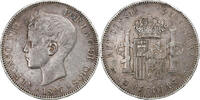 Spain 5 Pesetas Coin, Alfonso XIII, Valencia, Silver, KM:707 -