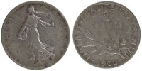 France 2 Francs Coin, Semeuse, Paris, Silver, Gadoury:532 -