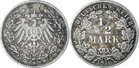 GERMANY - EMPIRE 1/2 Mark Coin, Munich, Silver, KM:17 -