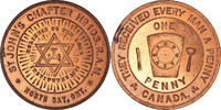 Canada Token Masonic, North Bay, St John's, Chapter Penny, Copper -