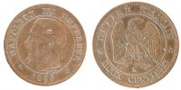 France 2 Centimes Coin, Napoleon III, Napoléon III, Bordeaux -
