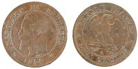 France 2 Centimes Coin, Napoleon III, Napoléon III, Bordeaux -