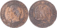 France 2 Centimes Coin, Napoleon III, Marseille, Bronze -
