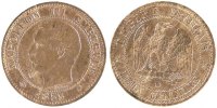 France 2 Centimes Coin, Napoleon III, Napoléon III, Marseille -