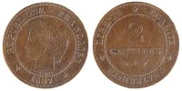 France 2 Centimes Coin, Cérès, Paris, Bronze, Gadoury:105 -