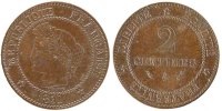 France 2 Centimes Coin, Cérès, Paris, Bronze, Gadoury:105 -