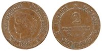 France 2 Centimes Coin, Cérès, Paris, Bronze, Gadoury:105 -
