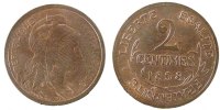 France 2 Centimes Coin, Dupuis, Paris, Bronze, Gadoury:107 -