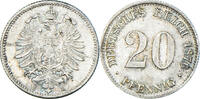 GERMANY - EMPIRE 20 Pfennig Coin, Wilhelm I, Dresde, Silver -