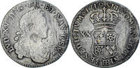 France 20 Sols, 1/6 ECU Coin, Strasbourg, Louis XV, Silver -