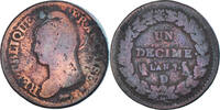 France Decime Coin, Dupré, Lyon, Bronze, KM:644.5 -