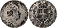 ITALIAN STATES 5 Lire Coin, SARDINIA, Carlo Alberto, Genoa -