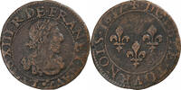 France Double Tournois Louis XIII, Troyes au Chappes, Rare, Copper -