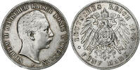 German States 5 Mark PRUSSIA, Wilhelm II, Berlin, Silver -