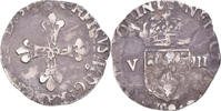 France 1/8 Ecu Coin, Henri III, Rennes, Silver, Gadoury:485 -
