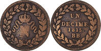 France 1 Décime Coin, Napoleon I, Strasbourg, Bronze, KM:700 -