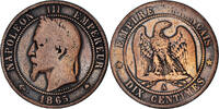 France 10 Centimes Coin, Napoleon III, Paris, Bronze -
