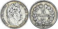 France 1/4 Franc Coin, Louis-Philippe I, Paris, Silver -