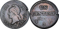 France 1 Centime Coin, Dupré, Paris, Bronze, Gadoury:76 -