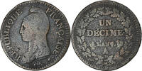 France 1 Décime Dupré, Paris, Coq/Corne, Copper, Gadoury:187 -